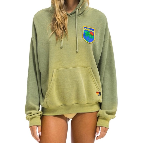 Aviator Nation Tops - Aviator Nation California Palm Patch Relaxed Pullover Hoodie In Faded Army, XS.